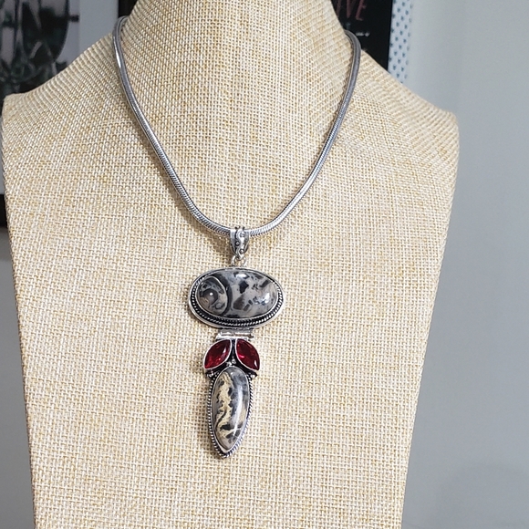 Garnet necklace, jasper necklace, 925 silver jasper garnet pendant necklace - Picture 13 of 13